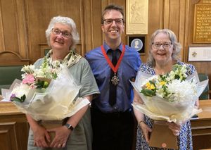 Sue Campbell Kelly, Stone Deputy Mayor Andrew Best And Mary Gale. Photo by Staffordshire LDR Kerry Ashdown. Free for use by all LDRS partners