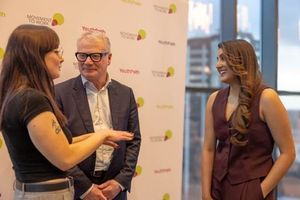 Katie Stansbie, with West Midlands Mayor Richard Parker and Sareena Bains, CEO of Movement to work at the YouthPath launch event. PIC: WMCA