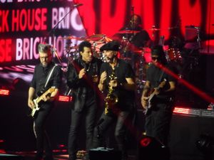 Lionel Richie and band on stage during a Commodores song - Picture Amanda Adams