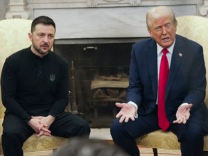 Ukrainian President Volodymyr Zelensky with US President Donald Trump in the Oval Office at the White House in February