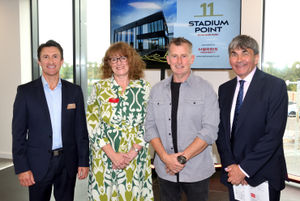 Pictured (left to right): Morris Property Director Chris Morris, Liz Lowe, Morris Property Head of Development, Nigel Owens MBE and Toby Shaw, Towler Shaw Roberts.