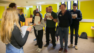 Rehearsal shots of cast for Reparation Island by the Driver Project and the Royal British Legion at the Birmingham Hippodrome