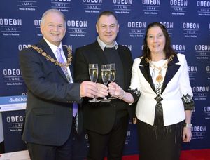 The Mayor of Stafford, Councillor Ray Barron and Mayoress Jenny Barron pictured with Odeon General Manager Martin Purchase