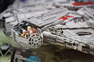 Han Solo and the gang in the Millennium Falcon