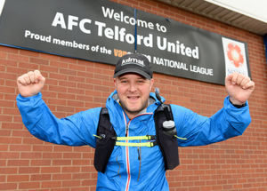 Nathan Richardson, 28, is running to at least 92 football grounds to raise money for charity arriving at Bucks Head