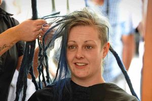 Ally Cargill having her hair shaved off for charity