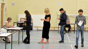 Queuing for results at Shrewsbury College's English Bridge Campus