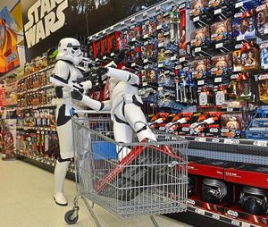A Storm Trooper picks up one of his own at the store on Wolverhampton Rd, Oldbury