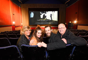 Chris Overton, who has directed film The Silent Child, with partner, Rachel Shenton, who is the film's writer and one of its stars at a screening in Cannock ahead of the Oscars with Chris' parents Lynn and Andy Poyner