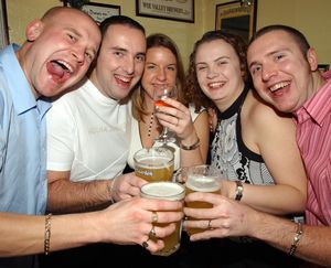 Enjoying a party at the Crown Inn in Oakengates on NYE 2003 are, from left, Pat Sayer, from Wellington, Rich Wilkinson, from Hadley, Natalie Hughes, from Hadley, Lisa Jones, from Oakengates and Ian Wilkinson, from Oakengates