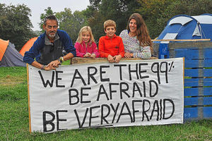 Protesters at the anti-fracking camp in Dudleston Heath
