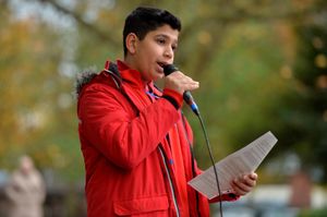 Reuben Raj Brigue, 10, reads a poem