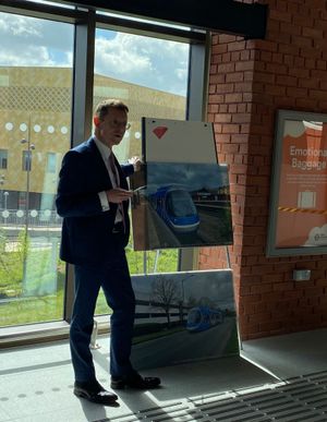 Andy Street speaking at University Station in Birmingham on Monday, April 15. Taken by Alexander Brock. Permission for use for all LDRS partners.