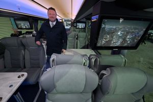 Nathan Hadley, MD at Prospect Coaches in Lye, on the state-of-the-art coach used to transport the West Bromwich Albion first team across the country
It boasts a coffee machine, luxury material on all of the chairs picked and designed by Nathan and his wife Claire, and the table transforms into a physio table too.