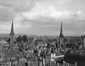 Supporting image for story: 'Shrewsbury rail station update makes you wonder how this scheme got the go ahead' - Your Letters and an old panorama picture across the town's rooftops from the 1950s