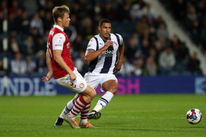 Rob Atkinson of Bristol City and Jake Livermore of West Bromwich Albion during the Sky Bet Championship between West Bromwich Albion and Bristol City at The Hawthorns on October 18, 2022 in West Bromwich, United Kingdom. (Photo by Adam Fradgley/West Bromwich Albion FC via Getty Images).