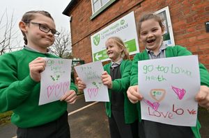 Oakley, 7, Aubrey, 6 and Millie, 6 at Lower Heath CofE School in Prees