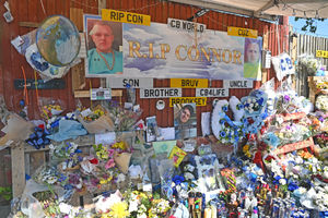 Tributes left to Connor Brookes nearby to the scene of the fatal school