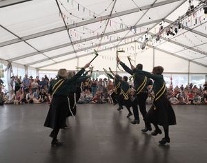 The audience in thrall of dancers on stage at Shrewsbury Folk Festival: Photo: John Hooper
