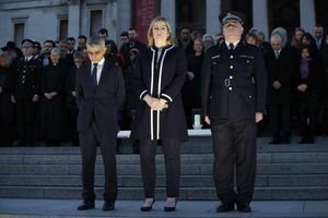Mayor of London Sadiq Khan, Home Secretary Amber Rudd and Metropolitan Police Deputy Commissioner Craig Mackey at the vigil