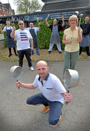 Ye Olde Toll House owner Trevor Dunn-Greenway with Kurdt Lockley, Wayne Palmer, Ian Bates, Paul Beardmore, Diane Coughlan and Anthony Greenway