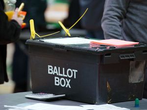 A ballot box containing ballot papers at an election count