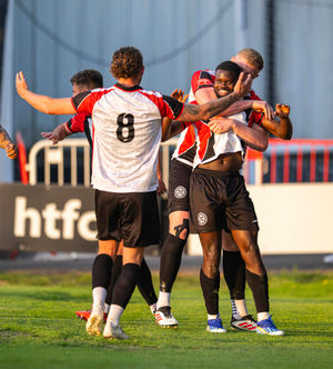 Akheem Rose celebrates his opening goal (Jim Wall)