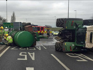 Supporting image for story: Tractor overturns on Staffordshire road
