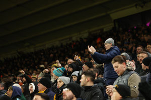Wolves fans behind their side on the way to their first win of the season (Photo by Brett Patzke - WWFC/Wolves via Getty Images)
