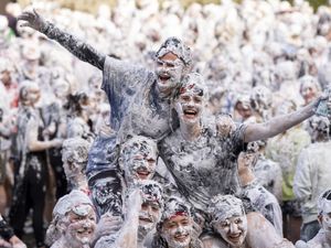Supporting image for story: Students let loose with shaving foam for Raisin Monday in St Andrews