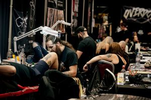 Some of the tattoo artists at the show