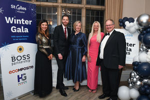 St Giles Hospice CEO, Elinor Eustace; Director of Clinical Services, Leon Ratcliffe; Director of Finance and Operations, Sarah Jackson; Deputy Director of People and Organisational Development, Rebecca Webb; and Trustee, Simon James who had a sparkling night raising money