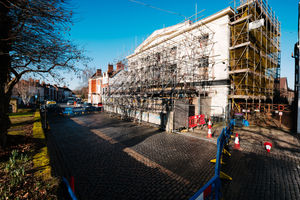 LAST COPYRIGHT SHROPSHIRE STAR JAMIE RICKETTS 07/02/2023 - The Royal Victoria Hotel in Newport Shropshire has been ordered to take down scaffolding, sort the problems with the building and put back up the scaffolding. Road closure currently in place for 21 days and business have had to shut around it for safety..