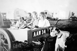 If the weather was fine, perhaps you went on a trip to the seaside. Wellington, 1950s–60s: the Martin boys in a trailer on their way to Rhyl, with family dog Arthur along for the ride. The Martin family were vets. Shared by Mrs Dorothy Martin.