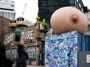 Supporting image for story: Video: Giant inflatable boobs appear all over London to support breastfeeding in public