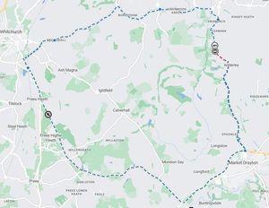 Red: Road closure. Blue: Diversion route. Image: Shropshire Council.
