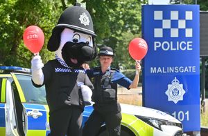 PCSO Amy Newbrook and Peeler the mascot are looking forward to Telford Police Open Day.