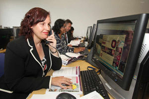 University staff man the phones in preparation for clearing.