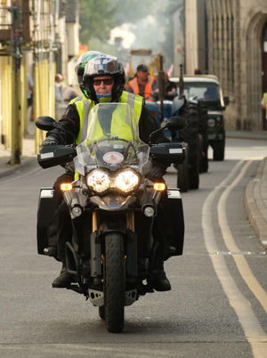 The Hospice Angels raising money and awareness for St Michael’s Hospice led the Sunday morning parade through Kington to the show. Image by Andy Compton