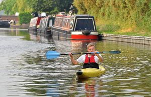 Express & Star reporter Jamie Brassington on the water at Gailey Canoeing Club, Croft Lane, Gailey, Penkridge.