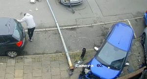 Shocking footage shows the moment a Mercedes driver smashed into two parked cars and a wall after losing control along a residential street in Birmingham