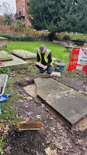 The stone being put back in place.