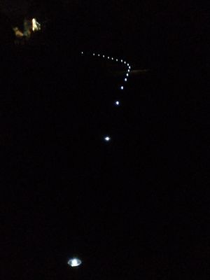The solar lights working at night along the towpath