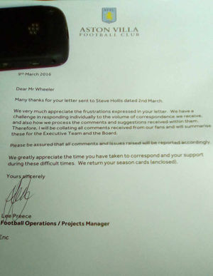 Aston Villa's reply to Roger