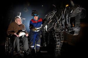 Gerry Foxall with plater welder Kevin Bond after one of his creations was damaged in a lorry crash then restored