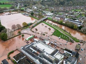 Supporting image for story: Aerial footage shows Monmouth flooding after Storm Claudia damage