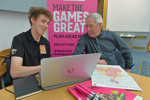 Kiaran Ratcliffe shows David Page details of the route