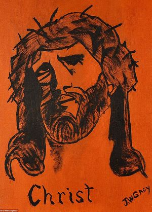 One painting shows Jesus

