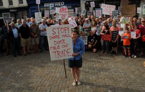 Protesters in Ludlow, with Tish Dockerty from the town's Chamber of Trade and Commerce