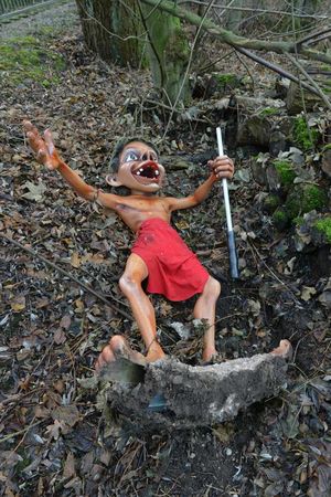 One of the vandalised figures by the miniature railway